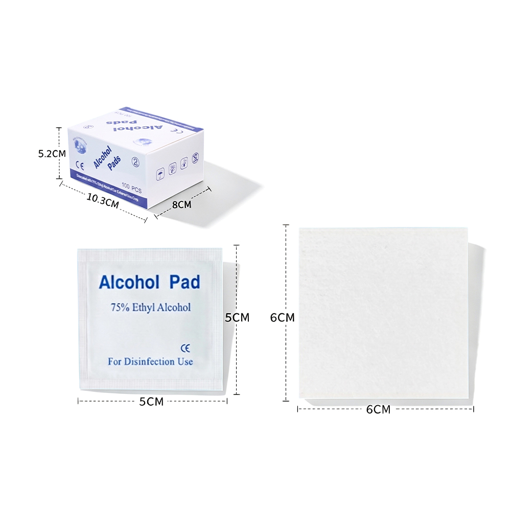 100 db betét/doboz, nagy, 75%-os, 6x6 cm-es, CE-tanúsítvánnyal rendelkező, orvosi besorolású, egyedileg becsomagolt fertőtlenítő alkohol előkészítő betétek