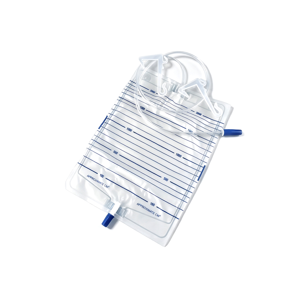 1000-2000 ml Prémium orvosi minőségű PVC vizeletzsák megerősített műanyag akasztókkal